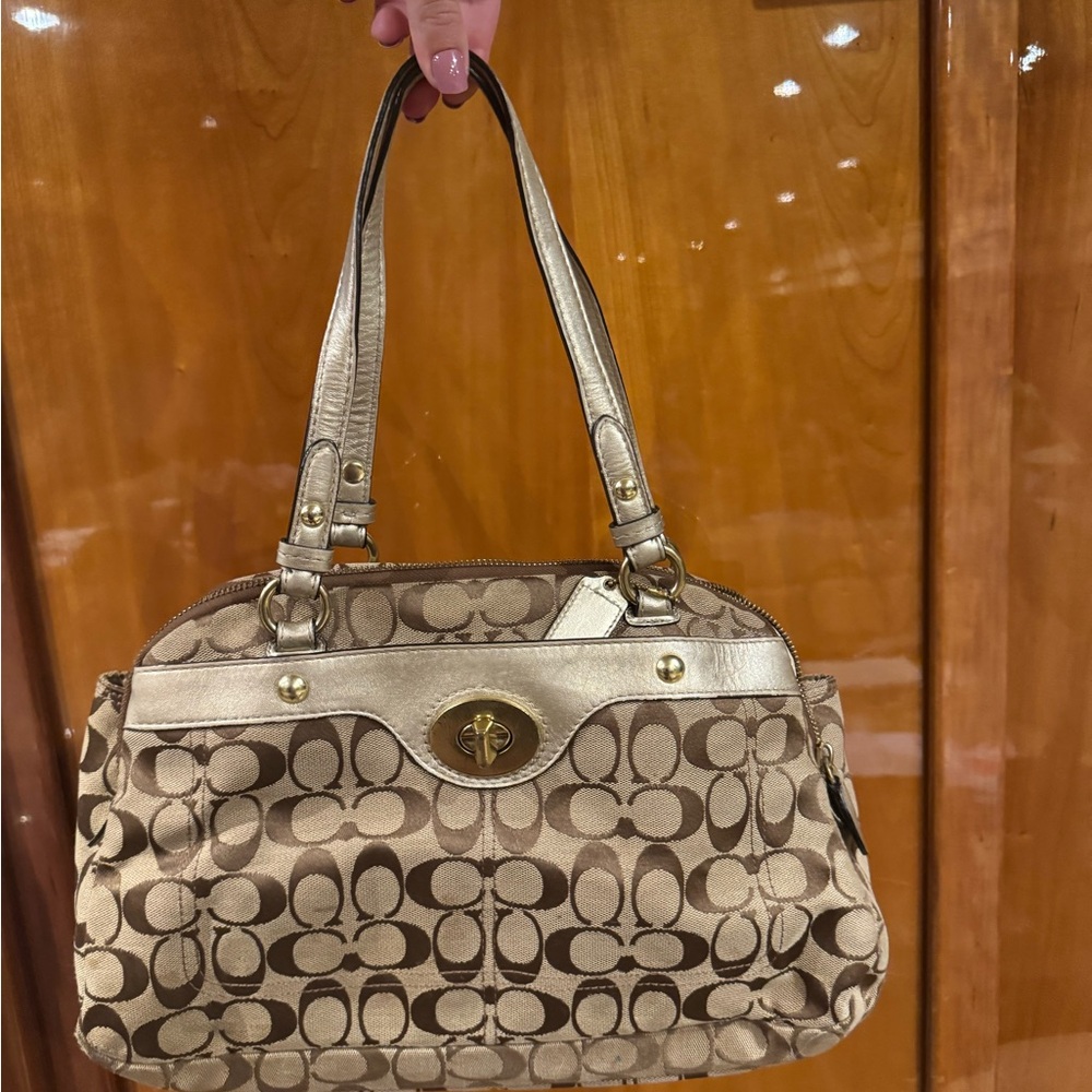 Vintage Coach Gold and Brown Signature Handbag
